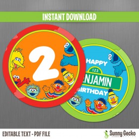 Sesame Street Birthday 2in. Circle Labels